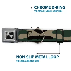 Dog Bone Black/Silver Seatbelt Buckle Collar - Camo Olive3
