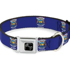 Dog Bone Black/Silver Seatbelt Buckle Collar - Michigan Flag Continuous