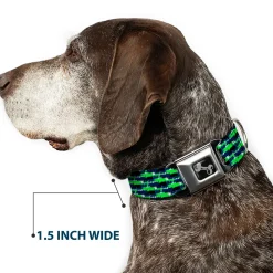 Dog Bone Black/Silver Seatbelt Buckle Collar - Abstract Scribble Black/Blue/Neon Green
