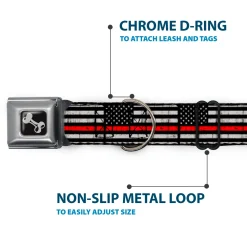 Dog Bone Black/Silver Seatbelt Buckle Collar - Thin Red Line Flag Weathered Black/Gray/Red