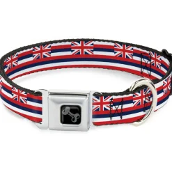 Dog Bone Black/Silver Seatbelt Buckle Collar - Hawaii Flag Continuous Repeat
