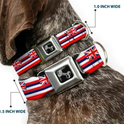 Dog Bone Black/Silver Seatbelt Buckle Collar - Hawaii Flag Continuous Repeat