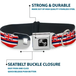 Dog Bone Black/Silver Seatbelt Buckle Collar - Hawaii Flag Continuous Repeat