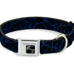 Dog Bone Black/Silver Seatbelt Buckle Collar - Marble Black/Blue