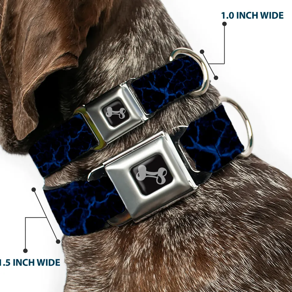 Dog Bone Black/Silver Seatbelt Buckle Collar - Marble Black/Blue