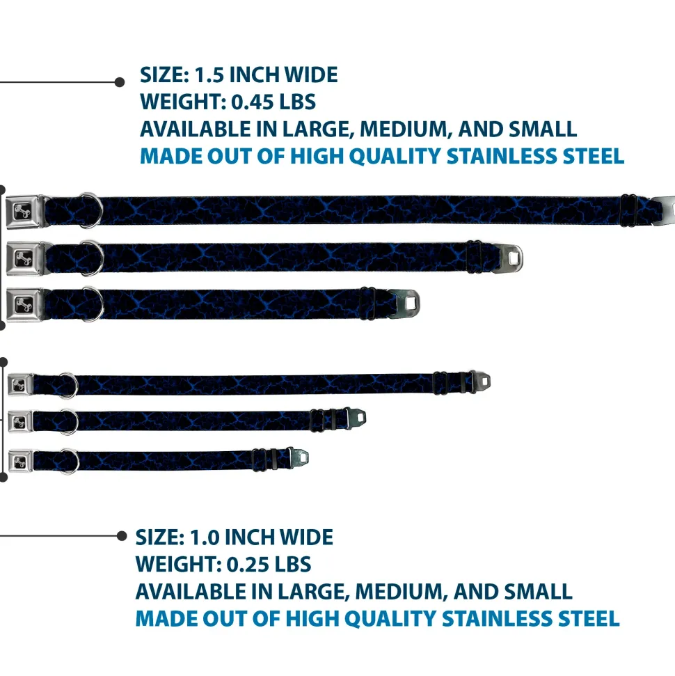 Dog Bone Black/Silver Seatbelt Buckle Collar - Marble Black/Blue