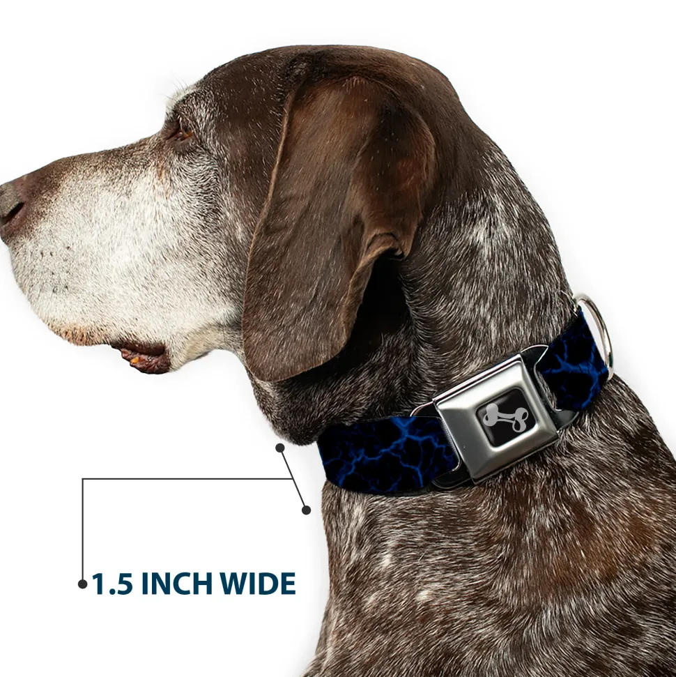 Dog Bone Black/Silver Seatbelt Buckle Collar - Marble Black/Blue