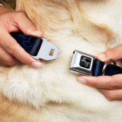 Dog Bone Black/Silver Seatbelt Buckle Collar - Marble Black/Blue