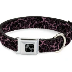 Dog Bone Black/Silver Seatbelt Buckle Collar - Marble Black/Baby Pink