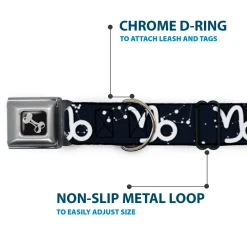 Dog Bone Black/Silver Seatbelt Buckle Collar - Zodiac Capricorn Symbol/Constellations Black/White