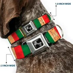 Dog Bone Black/Silver Seatbelt Buckle Collar - Italy Flag Continuous Vintage