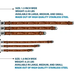 Dog Bone Black/Silver Seatbelt Buckle Collar - Western WHISKEY Heart Repeat Browns/Tan