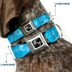 Dog Bone Black/Silver Seatbelt Buckle Collar - Ocean Vivid White Wash