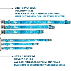 Dog Bone Black/Silver Seatbelt Buckle Collar - Ocean Vivid White Wash