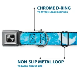 Dog Bone Black/Silver Seatbelt Buckle Collar - Ocean Vivid White Wash