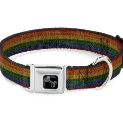 Dog Bone Black/Silver Seatbelt Buckle Collar - Burlap Texture Rainbow