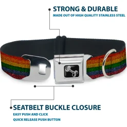 Dog Bone Black/Silver Seatbelt Buckle Collar - Burlap Texture Rainbow
