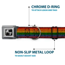 Dog Bone Black/Silver Seatbelt Buckle Collar - Burlap Texture Rainbow