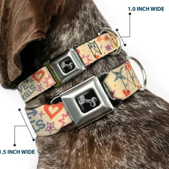 Dog Bone Black/Silver Seatbelt Buckle Collar - Summer Harmony Collage Beige/Multi Color