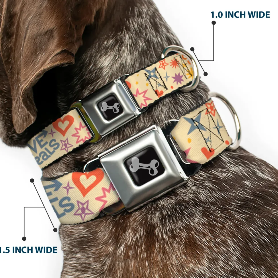 Dog Bone Black/Silver Seatbelt Buckle Collar - Summer Harmony Collage Beige/Multi Color