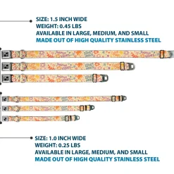 Dog Bone Black/Silver Seatbelt Buckle Collar - Summer Harmony Collage Beige/Multi Color