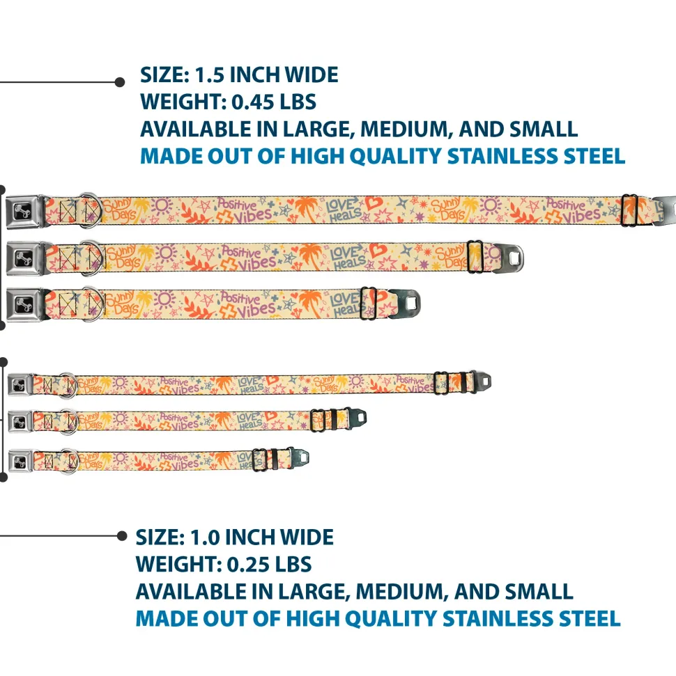 Dog Bone Black/Silver Seatbelt Buckle Collar - Summer Harmony Collage Beige/Multi Color