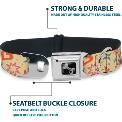 Dog Bone Black/Silver Seatbelt Buckle Collar - Summer Harmony Collage Beige/Multi Color