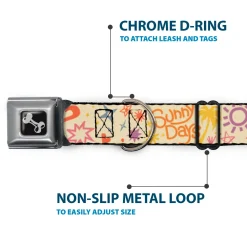 Dog Bone Black/Silver Seatbelt Buckle Collar - Summer Harmony Collage Beige/Multi Color