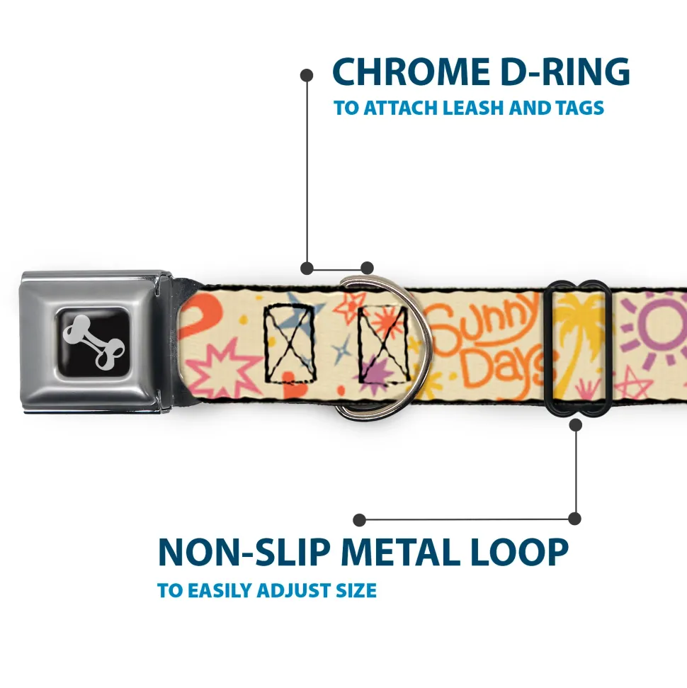 Dog Bone Black/Silver Seatbelt Buckle Collar - Summer Harmony Collage Beige/Multi Color