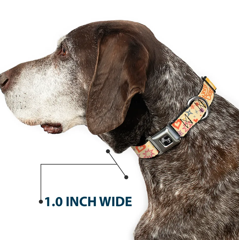 Dog Bone Black/Silver Seatbelt Buckle Collar - Summer Harmony Collage Beige/Multi Color