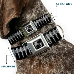 Dog Bone Black/Silver Seatbelt Buckle Collar - Printed Bullets Pattern Black/Gray
