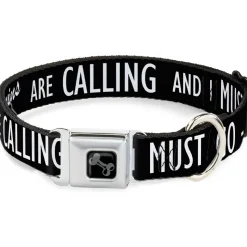 Dog Bone Black/Silver Seatbelt Buckle Collar - THE MOUNTAINS ARE CALLING AND I MUST GO/Mountains Outline3 Black/Gray/White