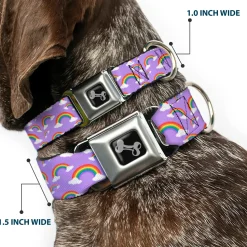 Dog Bone Black/Silver Seatbelt Buckle Collar - Rainbows Scattered Lavender