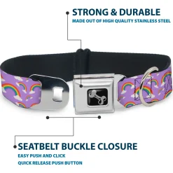 Dog Bone Black/Silver Seatbelt Buckle Collar - Rainbows Scattered Lavender