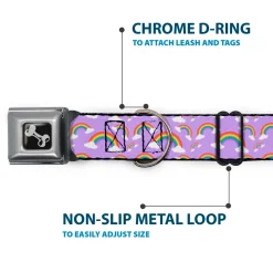 Dog Bone Black/Silver Seatbelt Buckle Collar - Rainbows Scattered Lavender