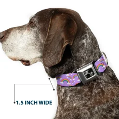 Dog Bone Black/Silver Seatbelt Buckle Collar - Rainbows Scattered Lavender