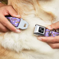 Dog Bone Black/Silver Seatbelt Buckle Collar - Rainbows Scattered Lavender