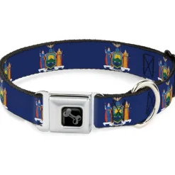 Dog Bone Black/Silver Seatbelt Buckle Collar - New York Flag Continuous