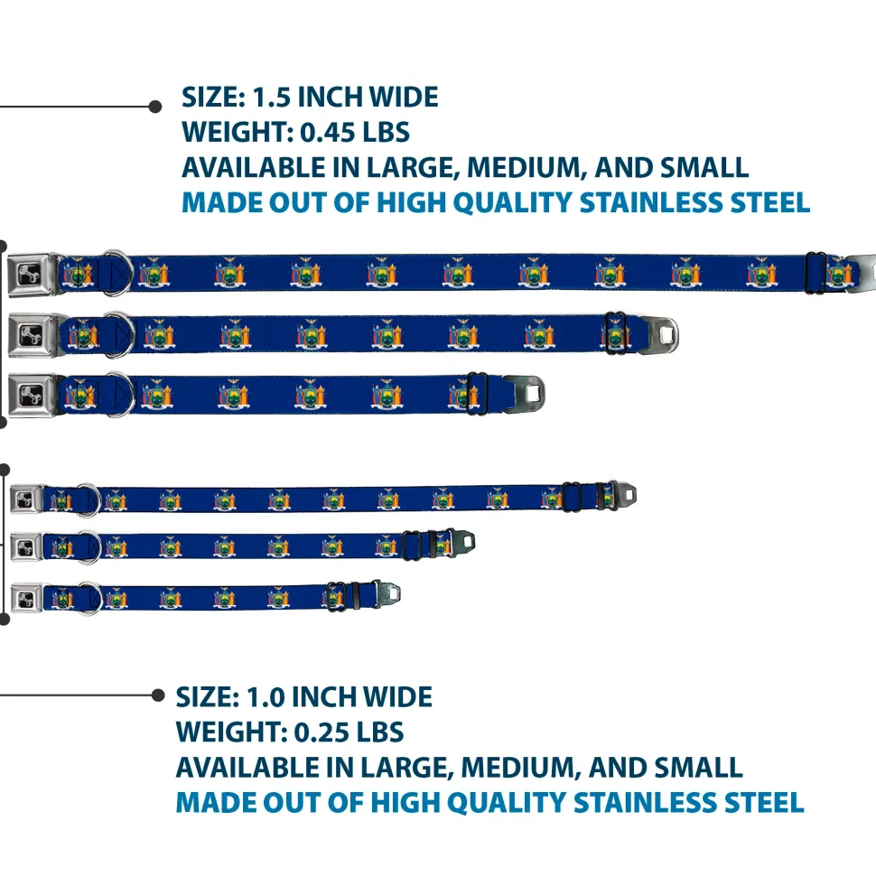 Dog Bone Black/Silver Seatbelt Buckle Collar - New York Flag Continuous