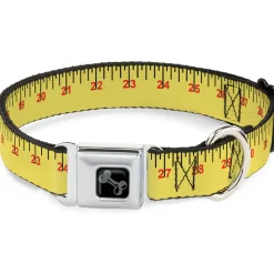 Dog Bone Black/Silver Seatbelt Buckle Collar - Measuring Tape Yellow/Black/Red