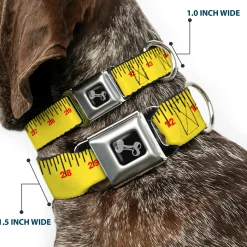 Dog Bone Black/Silver Seatbelt Buckle Collar - Measuring Tape Yellow/Black/Red