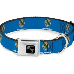 Dog Bone Black/Silver Seatbelt Buckle Collar - Oklahoma State Flag Sky Blue/White