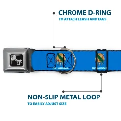 Dog Bone Black/Silver Seatbelt Buckle Collar - Oklahoma State Flag Sky Blue/White