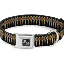 Dog Bone Black/Silver Seatbelt Buckle Collar - Printed Bullets Pattern