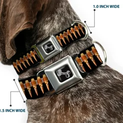 Dog Bone Black/Silver Seatbelt Buckle Collar - Printed Bullets Pattern