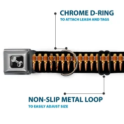 Dog Bone Black/Silver Seatbelt Buckle Collar - Printed Bullets Pattern