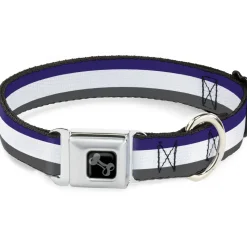 Dog Bone Black/Silver Seatbelt Buckle Collar - Stripes Purple/White/Gray