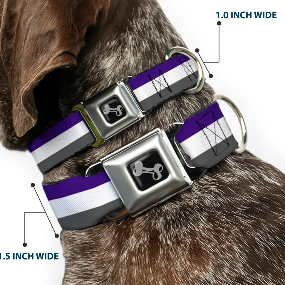 Dog Bone Black/Silver Seatbelt Buckle Collar - Stripes Purple/White/Gray