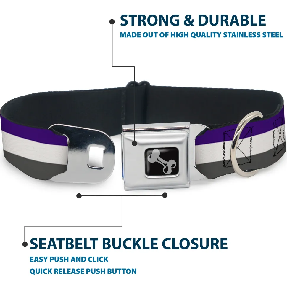 Dog Bone Black/Silver Seatbelt Buckle Collar - Stripes Purple/White/Gray
