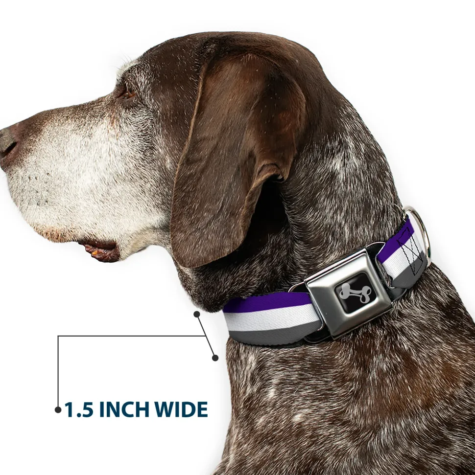 Dog Bone Black/Silver Seatbelt Buckle Collar - Stripes Purple/White/Gray